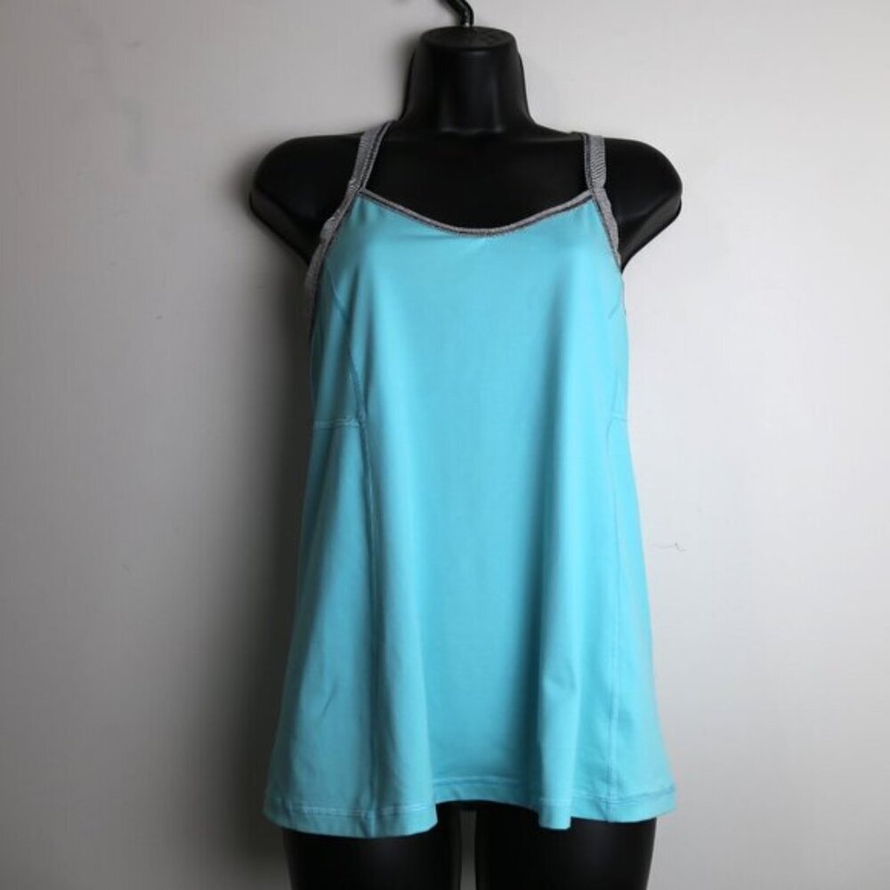 Lululemon Run Zoom Singlet Teal Blue Striped Trim Tank Top Size 10